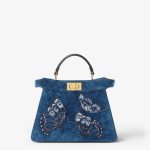 FENDI Peekaboo ISeeU Small Blue flocked denim bag with Night Butterfly embroidery